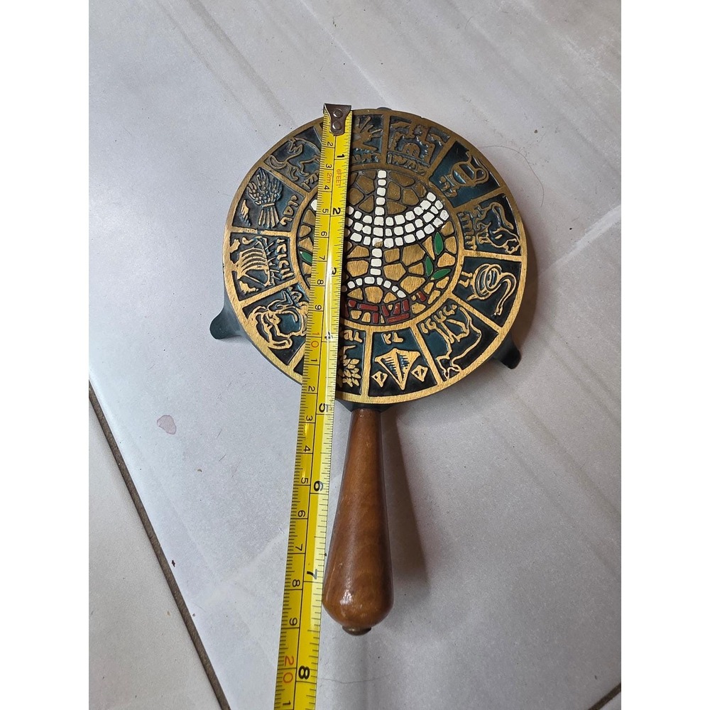 Vintage Israel Brass Cast Iron Trivet 12‎ Tribes of Israel Menorah Wooden  A5 - Picture 14 of 15